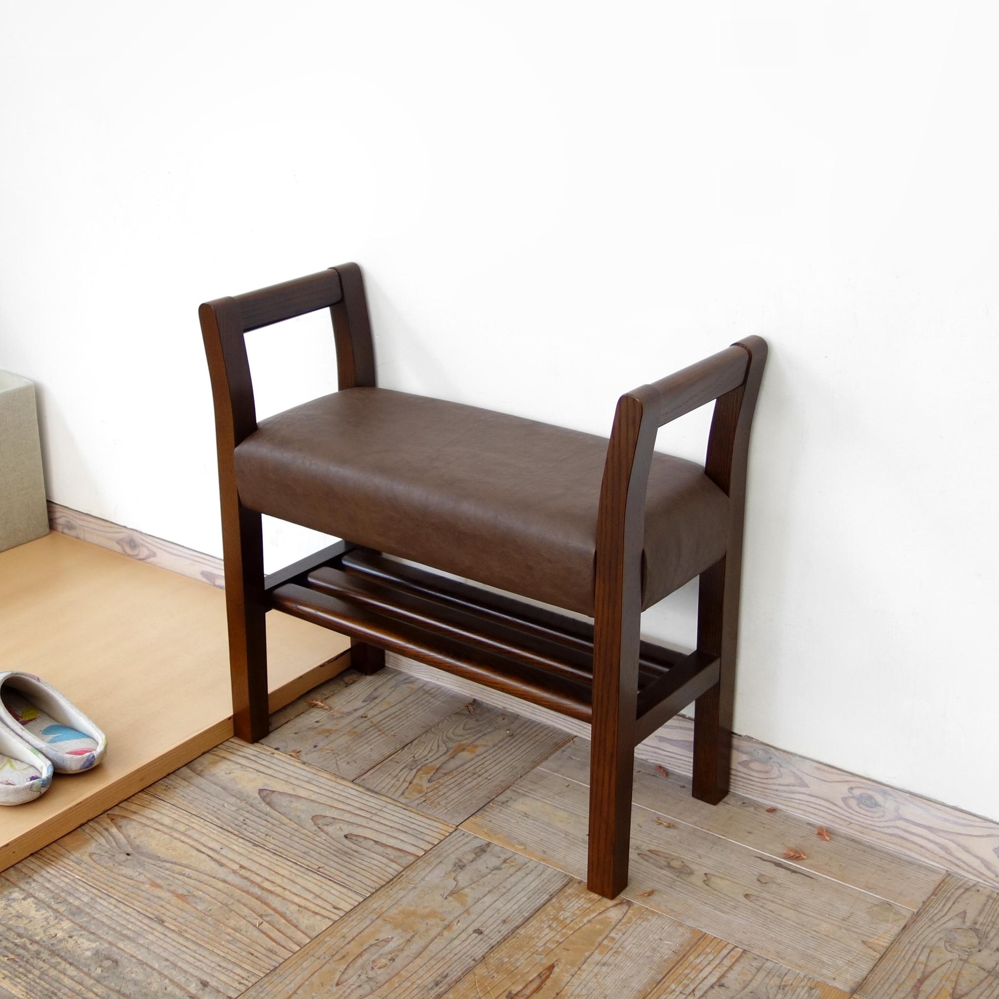 玄関スツール ダブルアーム (BR×Ba-06ブラウン）棚付仕様1枚目の画像